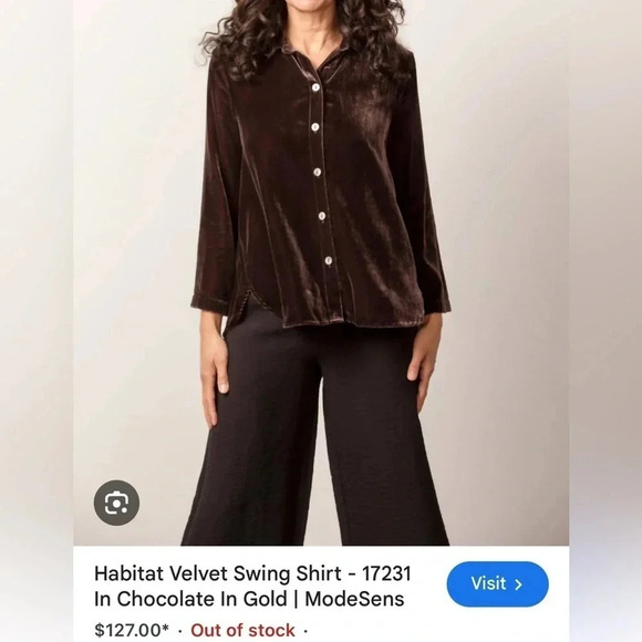 Habitat  crushed velvet swing shirt.Brown,bracelet sleeves,mother of pearl NWT - Picture 14 of 15